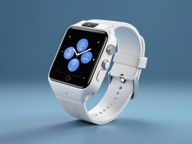 white smart watch on blue background 3d rendering front view hyper realistic