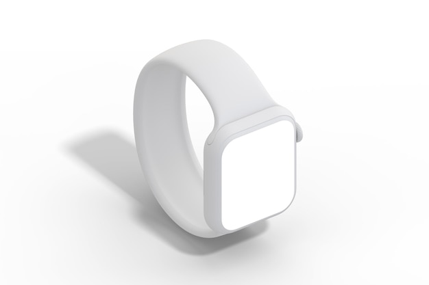 A white smart watch on a white background.