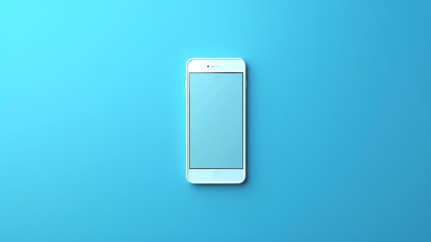 Photo a white smartphone lies flat on a bright blue background with a blank screen