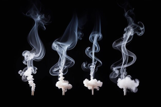 White smoke collection on black background with copy space