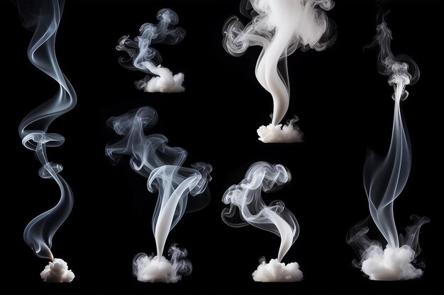 White smoke collection on black background with copy space