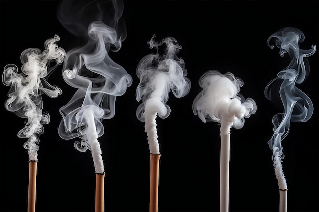 White smoke collection on black background with copy space