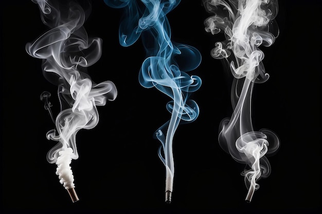 White smoke collection on black background with copy space