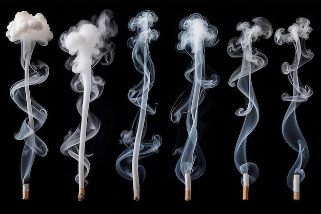 White smoke collection on black background with copy space