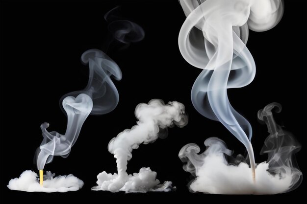 White smoke collection on black background with copy space