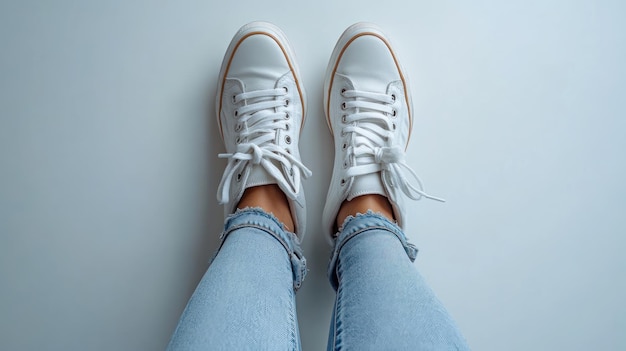 Photo white sneakers and blue jeans