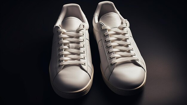 White sneakers top view flat lay on dark background Al generated