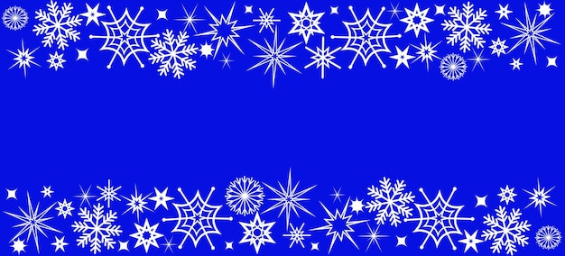 White snowflakes on a blue background.