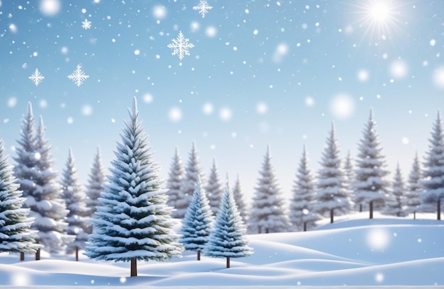 White snowy christmas tree background outdoor