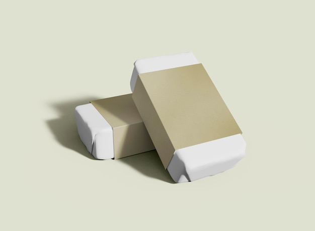 White Soap Bars Package with Cardboard Label Mockup Isolated Packaging 3d rendering