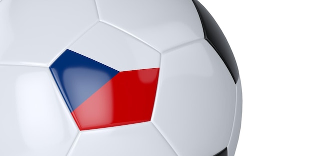 White soccer ball with flag of the Czech Republic on a white background Isolated Close up 3D illustration