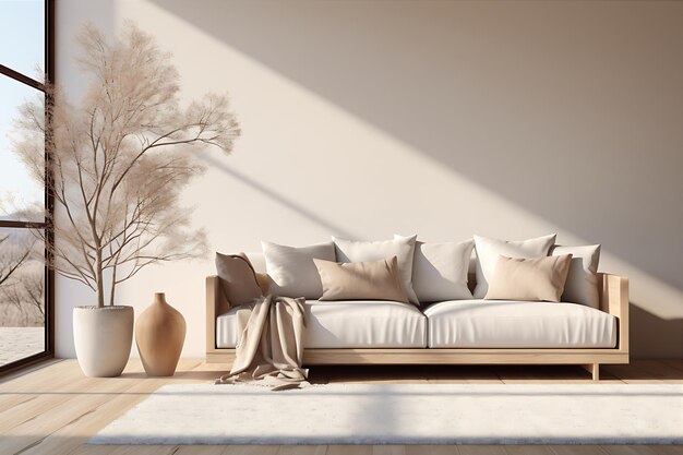 White Sofa by Window in 3D Rendered Image