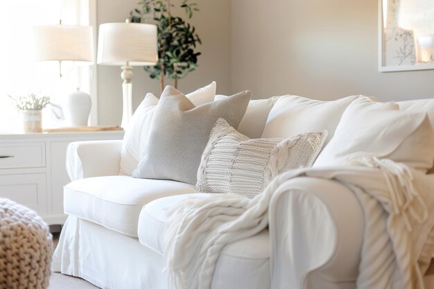 White sofa in cozy living room