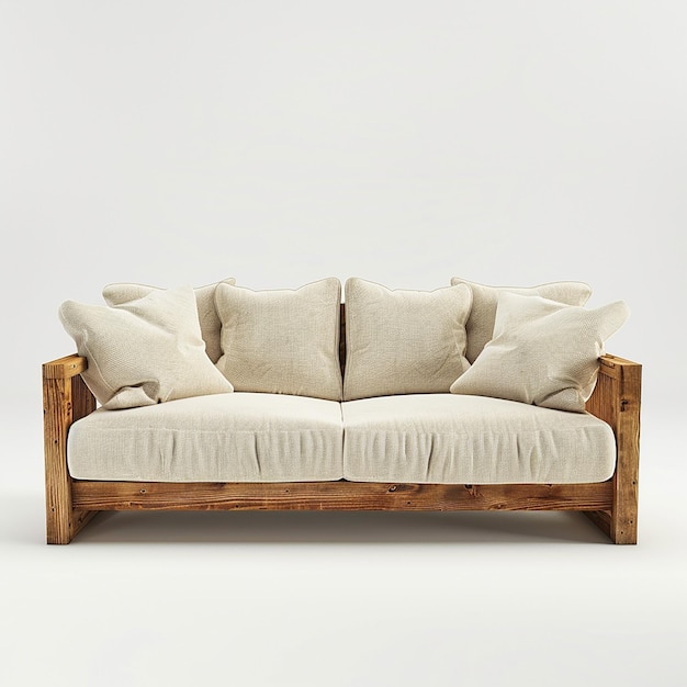 Photo white sofa on natural wood background in stylish setting