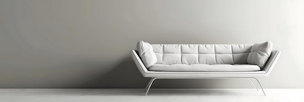 Photo white sofa with chrome legs on a grey background 3d illustration