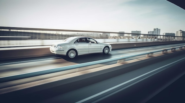 White speed car on road Illustration AI GenerativexA