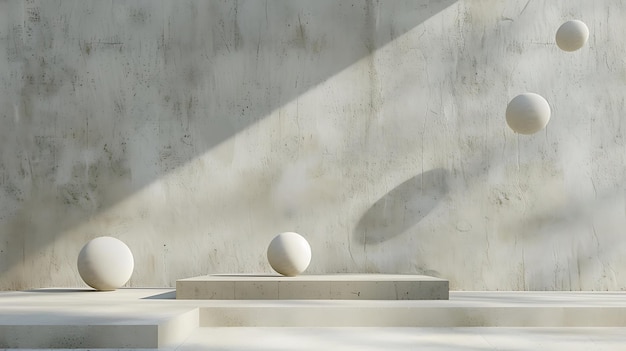 a white sphere is on a pedestal in front of a wall with a shadow of a person