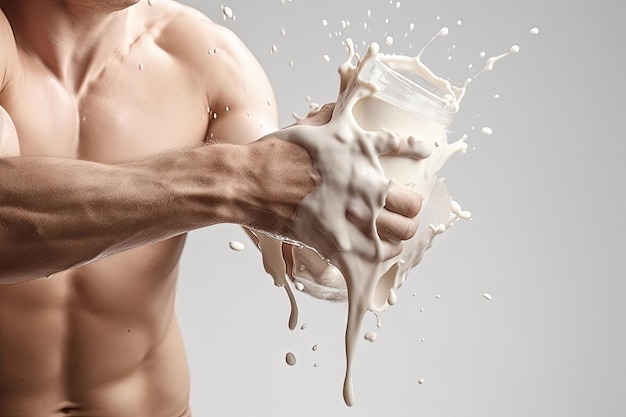 White splash milk in shape of human forms on clean background pouring of cream yogurt Generative AI