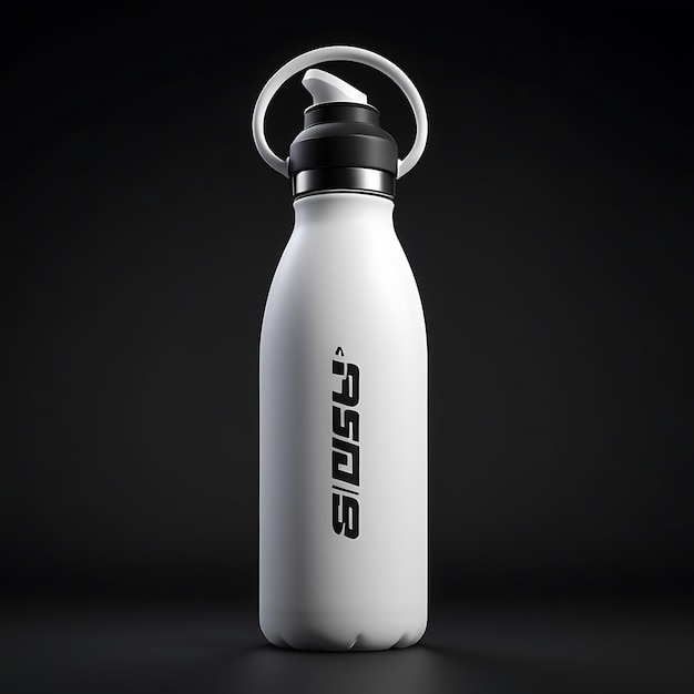 A White Sports Water Bottle On A Black Background generative ai