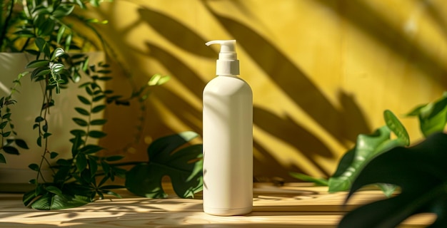 White Spray Bottle Mockup With Tropical Leaves and Flowers