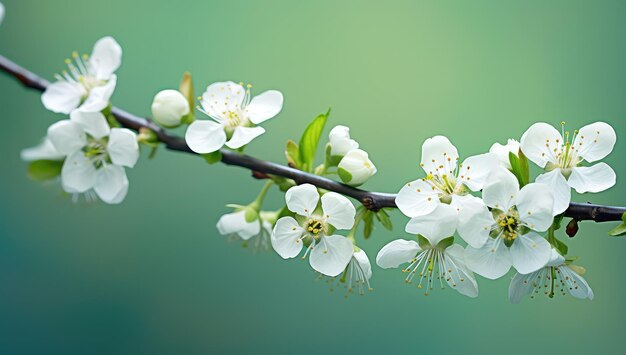 White Spring Blossoms and Flowers on Green Background Light and Color Effects