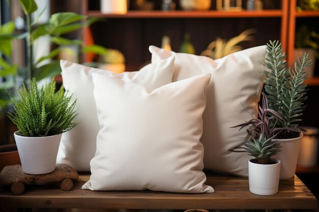 White square canvas pillow mockup on couch