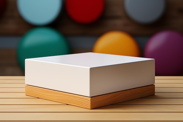 a white square object on a wooden surface