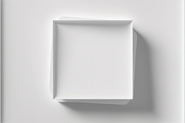 A white square plate on a white wall with the word food on it.