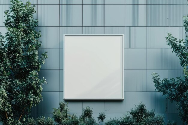 Photo white square signboard on the wall of a modern business center mockup