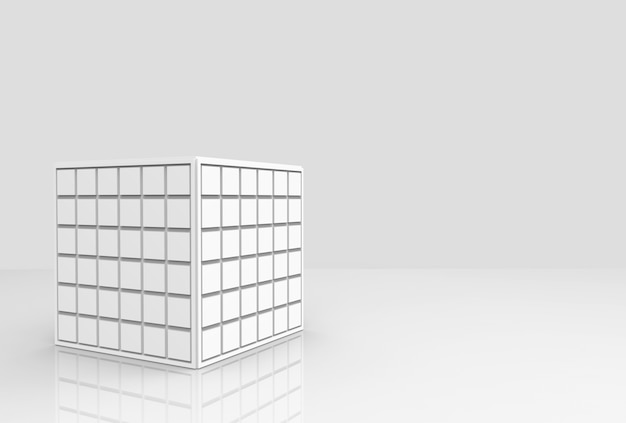 white square tiles pattern cube box on gray copy space background