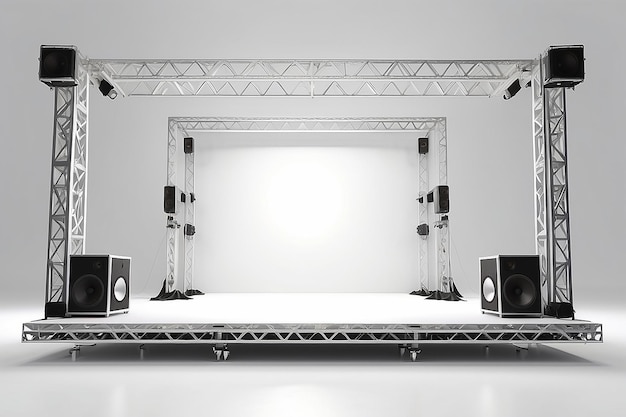 white stage and speaker with spotlight on the truss system on the white background