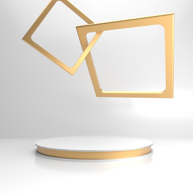 white stage with golden frame for product showcase