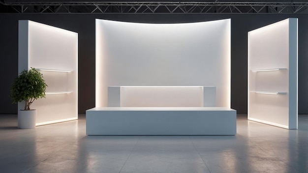 a white stage with a white box on the top of it