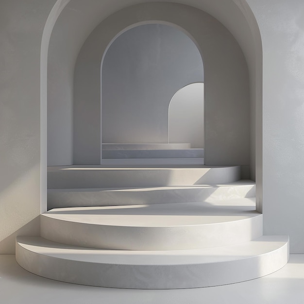 a white staircase with a spiral staircase and a window in the background