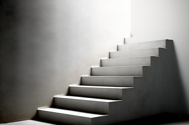 White stone or concrete steps or stairs in close proximity to a wall with a wooden floor could be seen as a metaphor for architecture success expansion or the future