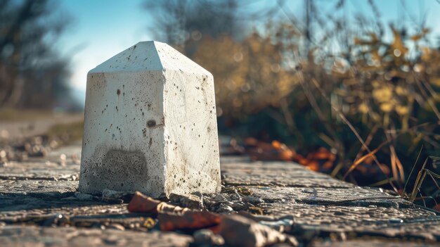 Photo a white stone is sitting on a sidewalk