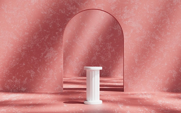 White stone podium pillar display on pink background for beauty product cosmetic promotion 3d rendering