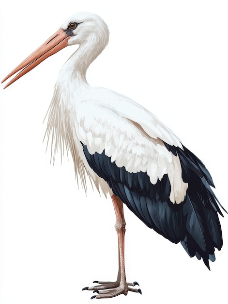 Photo white stork illustration with black and white plumage