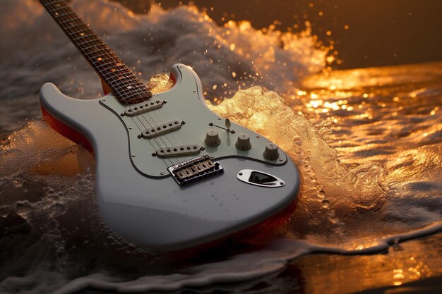 White Stratocaster Guitar Rising from the Sea