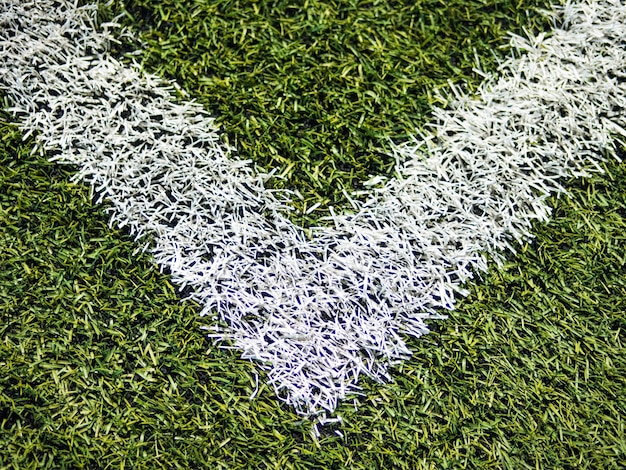 White stripe angle line on the green soccer turf.