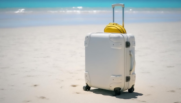 A white suitcase ready to be filled with sea treasures