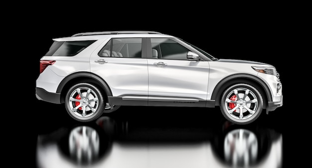 White suv car on black. side view, 3d render