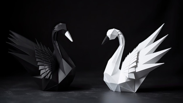 White swan and black swan Beautiful paper figurine with Generative AI Technology