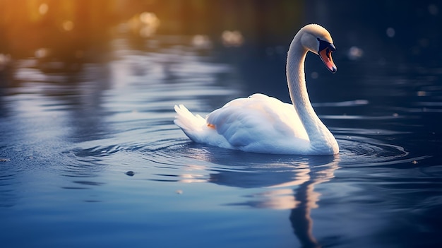 White Swan in the Lake with Blue Dark Environment Journey Theme