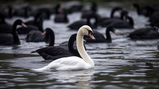 White swan standout of group of Black swans with Generative AI Technology