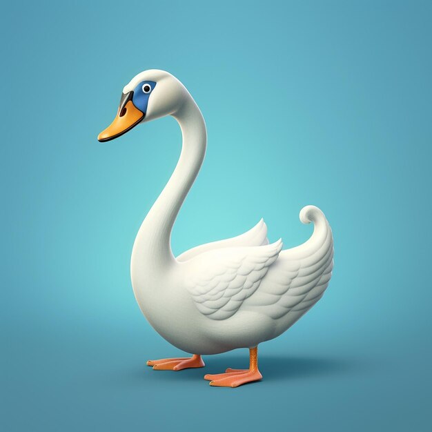 A white swan with blue eyes and a blue background.