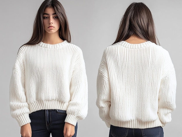 Photo white sweater front and back view