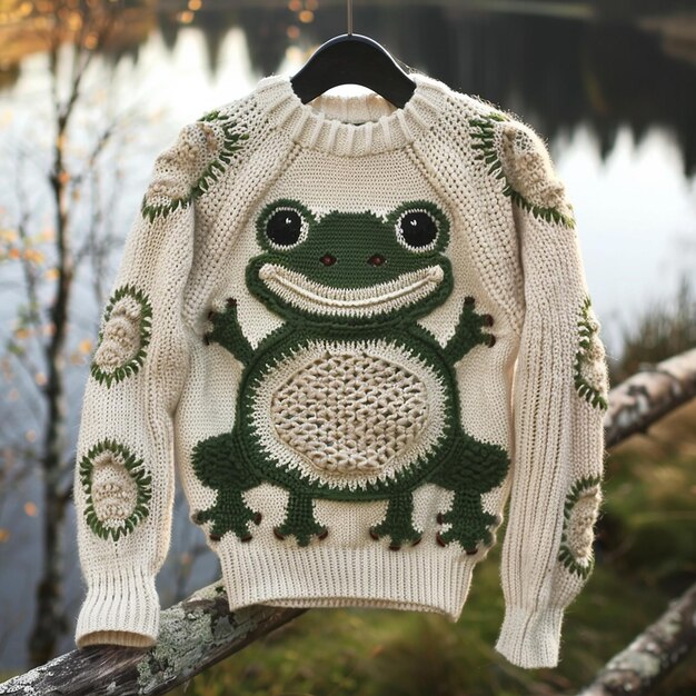 Photo a white sweater with a frog on it that has a frog on it