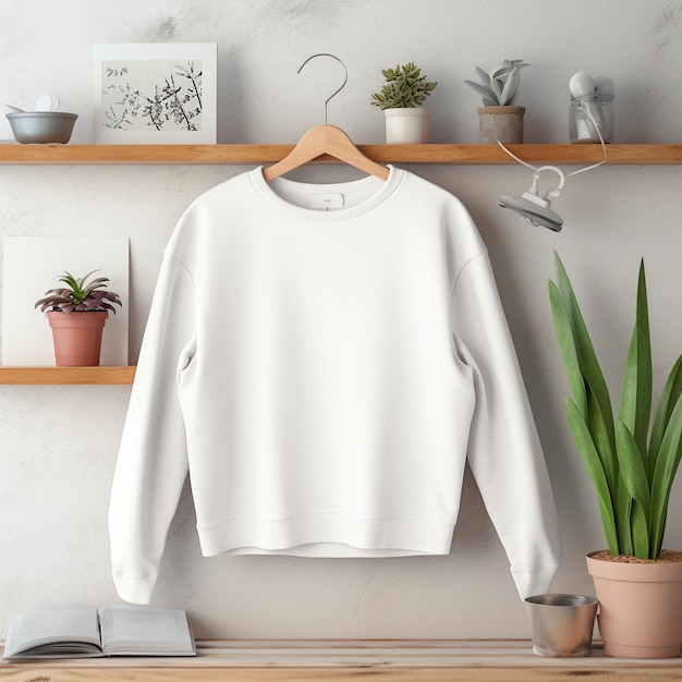 Photo white sweatshirt for print on a neutral background ai generated