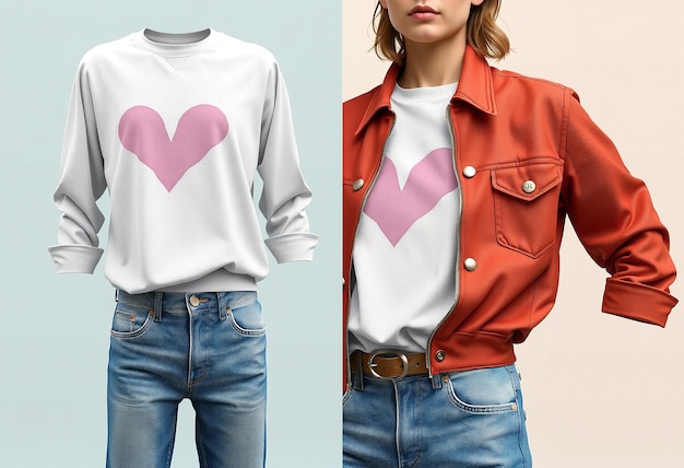 Photo white sweatshirt with pink heart print mockup